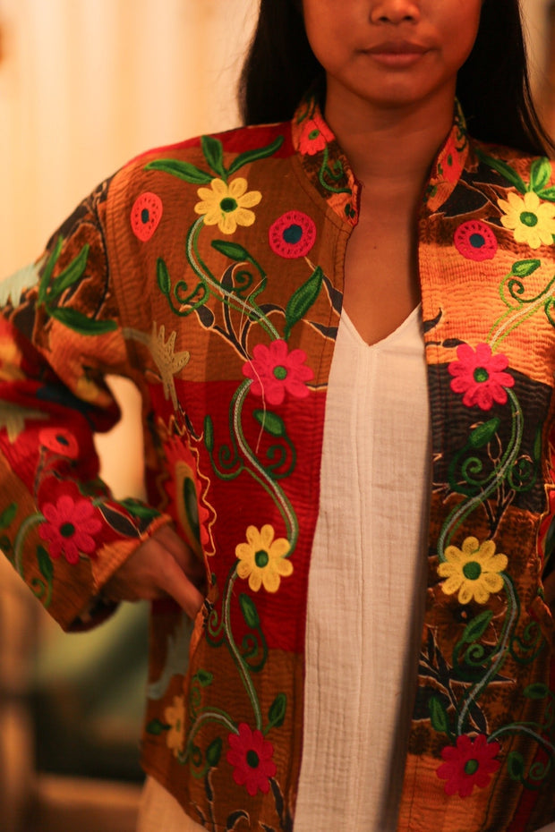 KANTHA EMBROIDERED JACKET INGRID MANU - sustainably made MOMO NEW YORK sustainable clothing, bestseller slow fashion
