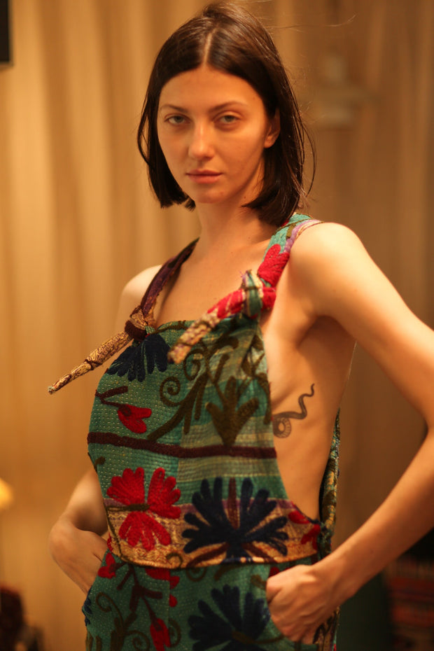 KANTHA EMBROIDERED JUMPSUIT ALEX - sustainably made MOMO NEW YORK sustainable clothing, jumpsuit slow fashion