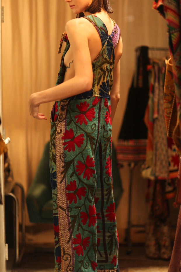 KANTHA EMBROIDERED JUMPSUIT ALEX - sustainably made MOMO NEW YORK sustainable clothing, jumpsuit slow fashion