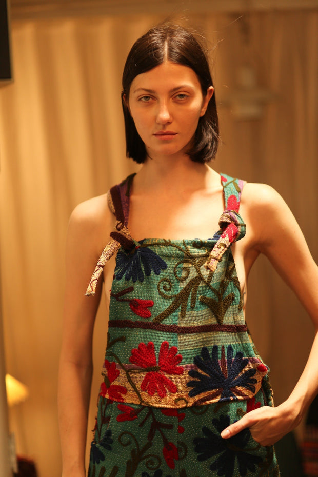 KANTHA EMBROIDERED JUMPSUIT ALEX - sustainably made MOMO NEW YORK sustainable clothing, jumpsuit slow fashion