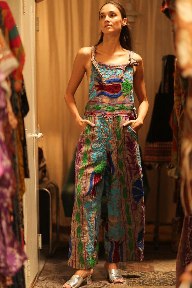 KANTHA EMBROIDERED JUMPSUIT FREYA - sustainably made MOMO NEW YORK sustainable clothing, jumpsuit slow fashion