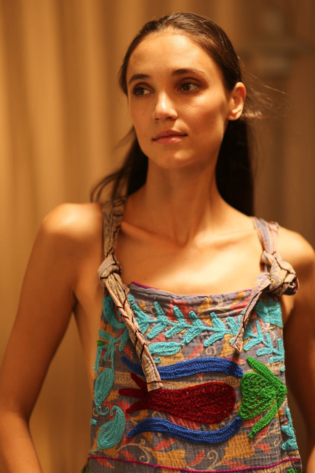 KANTHA EMBROIDERED JUMPSUIT FREYA - sustainably made MOMO NEW YORK sustainable clothing, jumpsuit slow fashion