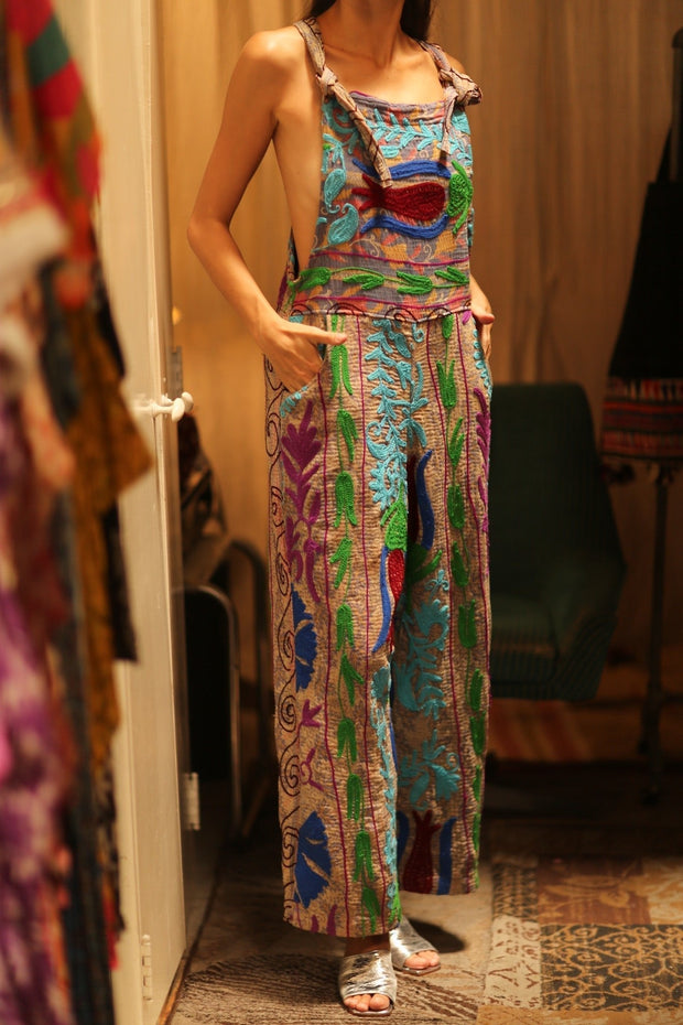 KANTHA EMBROIDERED JUMPSUIT FREYA - sustainably made MOMO NEW YORK sustainable clothing, jumpsuit slow fashion