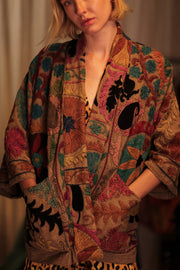 KANTHA EMBROIDERED KIMONO MONTY - sustainably made MOMO NEW YORK sustainable clothing, embellished slow fashion
