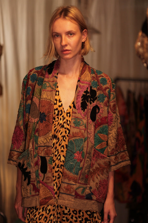 KANTHA EMBROIDERED KIMONO MONTY - sustainably made MOMO NEW YORK sustainable clothing, embellished slow fashion