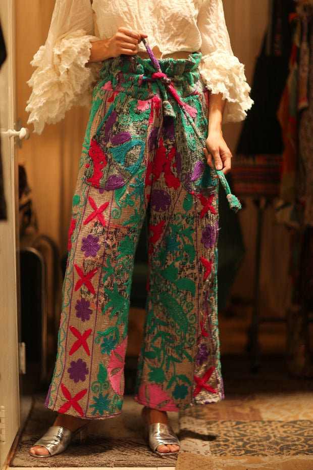 KANTHA EMBROIDERED PANTS WISSA - sustainably made MOMO NEW YORK sustainable clothing, new slow fashion