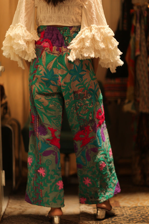 KANTHA EMBROIDERED PANTS WISSA - sustainably made MOMO NEW YORK sustainable clothing, new slow fashion