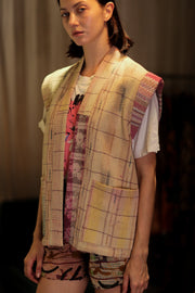 KANTHA GILET VEST BANANA CHECKS - sustainably made MOMO NEW YORK sustainable clothing, coatandjacket slow fashion
