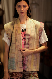 KANTHA GILET VEST BANANA CHECKS - sustainably made MOMO NEW YORK sustainable clothing, coatandjacket slow fashion