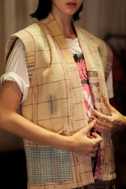 KANTHA GILET VEST BANANA CHECKS - sustainably made MOMO NEW YORK sustainable clothing, coatandjacket slow fashion