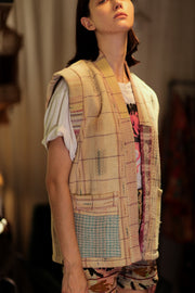 KANTHA GILET VEST BANANA CHECKS - sustainably made MOMO NEW YORK sustainable clothing, coatandjacket slow fashion