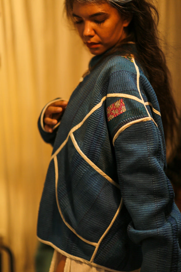 KANTHA JACKET BLUE OCEAN - sustainably made MOMO NEW YORK sustainable clothing, coatandjacket slow fashion