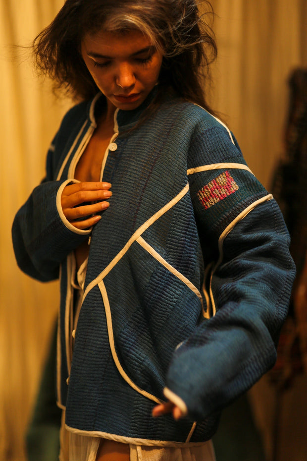 KANTHA JACKET BLUE OCEAN - sustainably made MOMO NEW YORK sustainable clothing, coatandjacket slow fashion