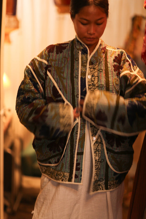 KANTHA JACKET MARINA - sustainably made MOMO NEW YORK sustainable clothing, Coat slow fashion