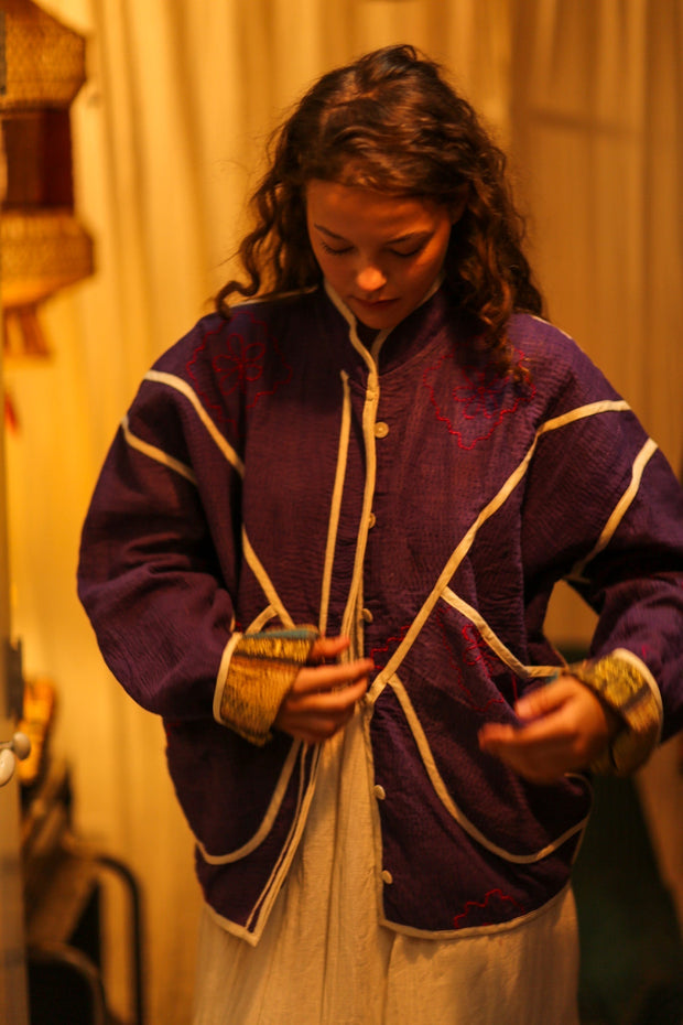 KANTHA JACKET PURPLE VENDOR - sustainably made MOMO NEW YORK sustainable clothing, coatandjacket slow fashion