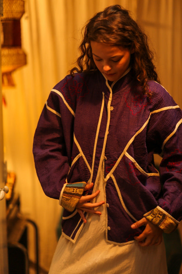 KANTHA JACKET PURPLE VENDOR - sustainably made MOMO NEW YORK sustainable clothing, coatandjacket slow fashion