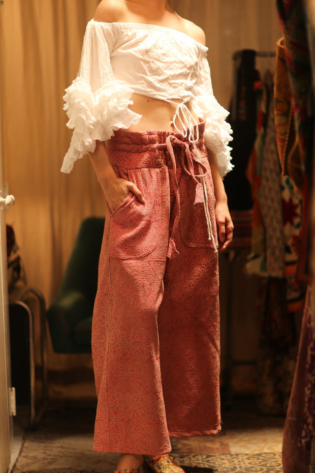 KANTHA PANTS LENA PINK SOLID - sustainably made MOMO NEW YORK sustainable clothing, embroidered slow fashion