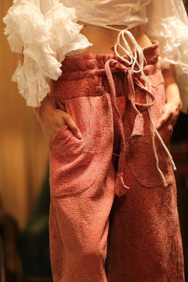 KANTHA PANTS LENA PINK SOLID - sustainably made MOMO NEW YORK sustainable clothing, embroidered slow fashion