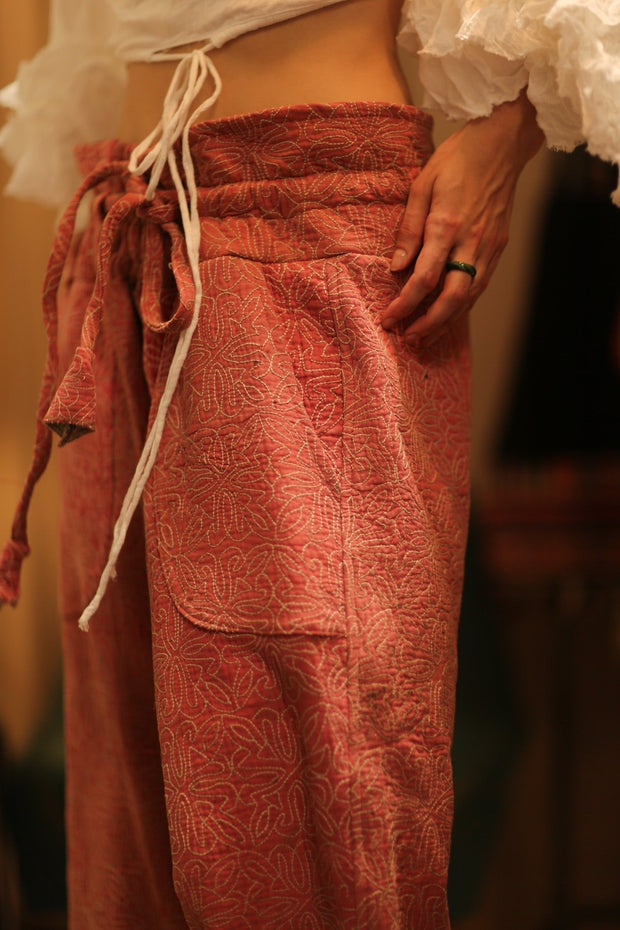 KANTHA PANTS LENA PINK SOLID - sustainably made MOMO NEW YORK sustainable clothing, embroidered slow fashion