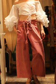 KANTHA PANTS LENA PINK SOLID - sustainably made MOMO NEW YORK sustainable clothing, embroidered slow fashion