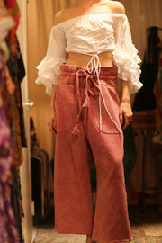 KANTHA PANTS LENA PINK SOLID - sustainably made MOMO NEW YORK sustainable clothing, embroidered slow fashion