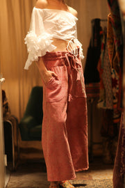 KANTHA PANTS LENA PINK SOLID - sustainably made MOMO NEW YORK sustainable clothing, embroidered slow fashion