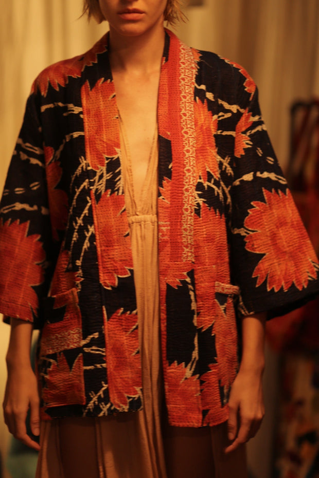 KANTHA SHORT KIMONO RUBYIN - sustainably made MOMO NEW YORK sustainable clothing, Kimono slow fashion