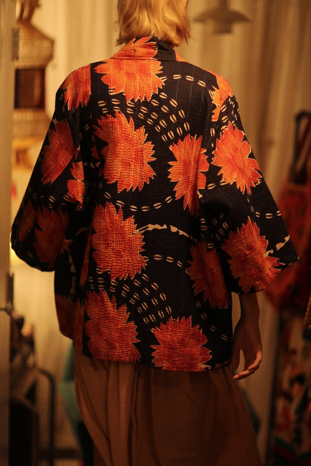 KANTHA SHORT KIMONO RUBYIN - sustainably made MOMO NEW YORK sustainable clothing, Kimono slow fashion