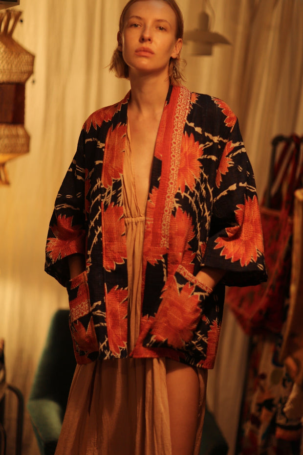 KANTHA SHORT KIMONO RUBYIN - sustainably made MOMO NEW YORK sustainable clothing, Kimono slow fashion