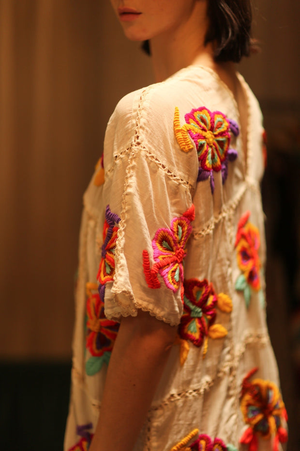 KATIA EMBROIDERED FLOWER DRESS - sustainably made MOMO NEW YORK sustainable clothing, dress slow fashion