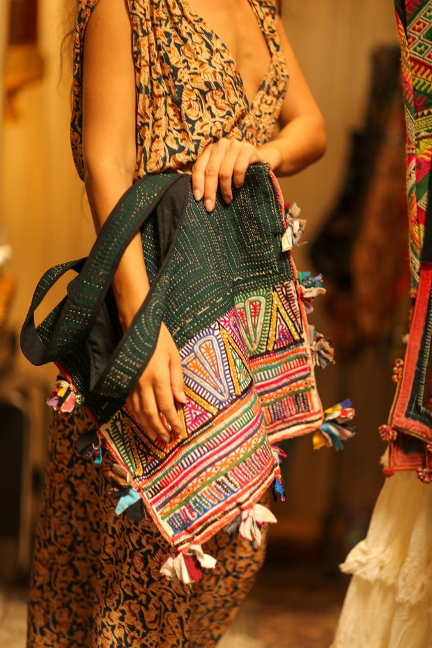 KOREY EMBROIDERED PATCHWORK BAG - sustainably made MOMO NEW YORK sustainable clothing, bag slow fashion