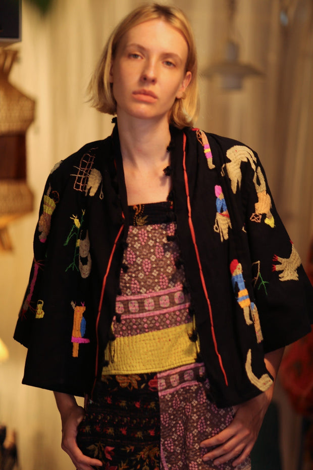 LAOS EMBROIDERED TRIBAL SHORT JACKET - sustainably made MOMO NEW YORK sustainable clothing, coatandjacket slow fashion