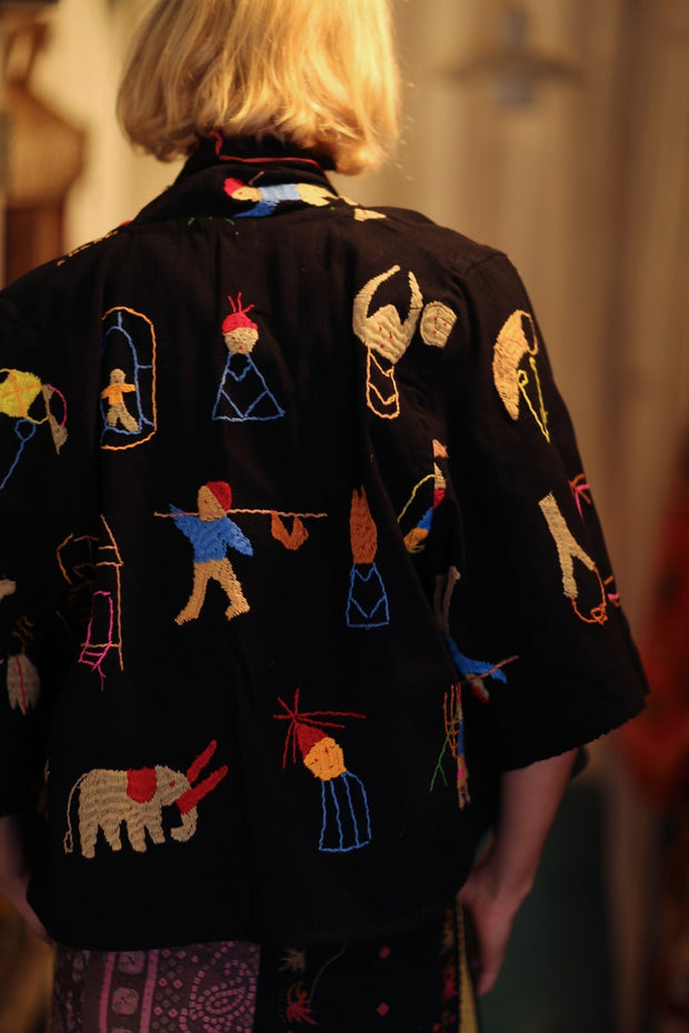 LAOS EMBROIDERED TRIBAL SHORT JACKET - sustainably made MOMO NEW YORK sustainable clothing, coatandjacket slow fashion