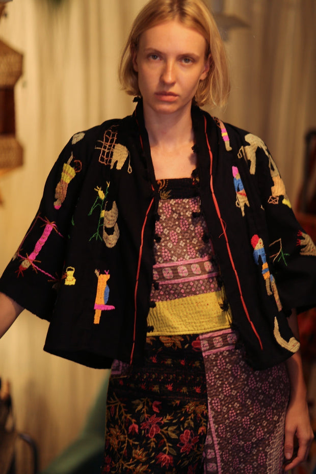 LAOS EMBROIDERED TRIBAL SHORT JACKET - sustainably made MOMO NEW YORK sustainable clothing, coatandjacket slow fashion