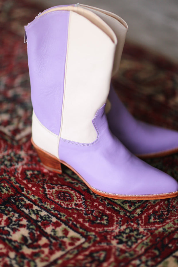 LAVENDER CREAM WESTERN BOOTS GUSTAV - sustainably made MOMO NEW YORK sustainable clothing, boots slow fashion