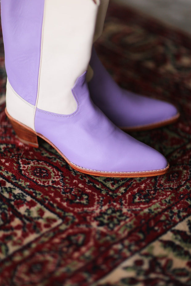LAVENDER CREAM WESTERN BOOTS GUSTAV - sustainably made MOMO NEW YORK sustainable clothing, boots slow fashion