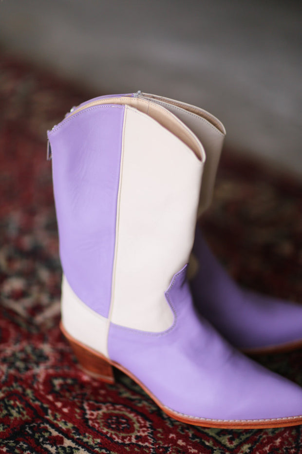 LAVENDER CREAM WESTERN BOOTS GUSTAV - sustainably made MOMO NEW YORK sustainable clothing, boots slow fashion