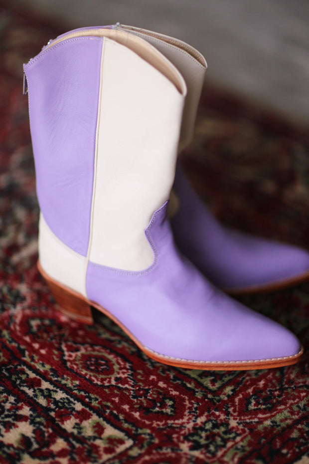 LAVENDER CREAM WESTERN BOOTS GUSTAV - sustainably made MOMO NEW YORK sustainable clothing, boots slow fashion