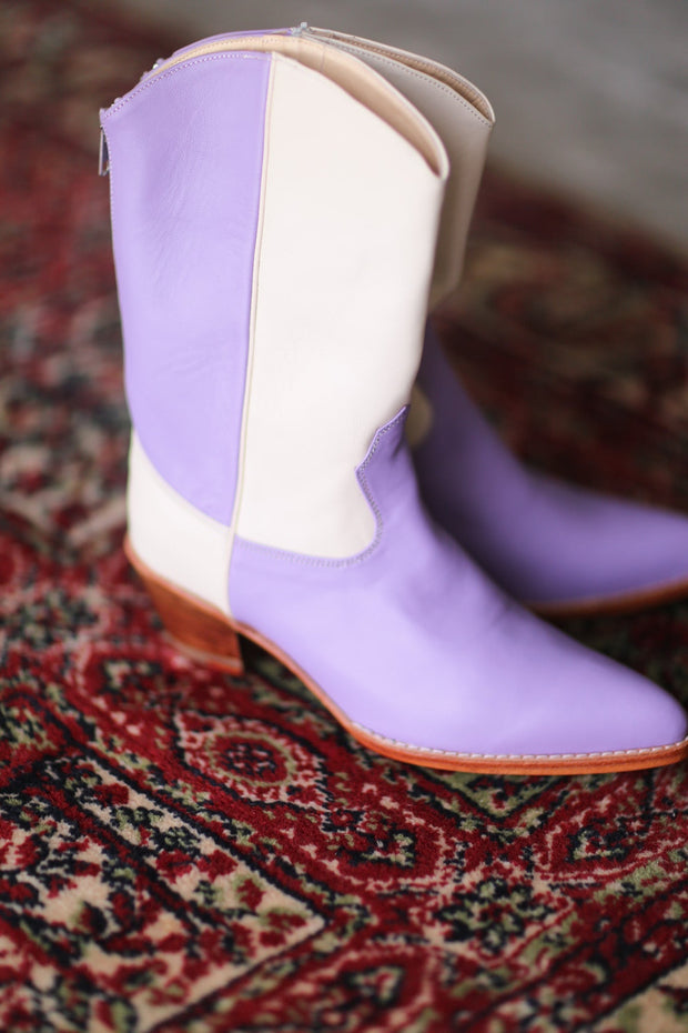 LAVENDER CREAM WESTERN BOOTS GUSTAV - sustainably made MOMO NEW YORK sustainable clothing, boots slow fashion