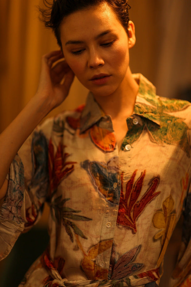 LEAF BUTTON DOWN DRESS RUTH - sustainably made MOMO NEW YORK sustainable clothing, dress slow fashion