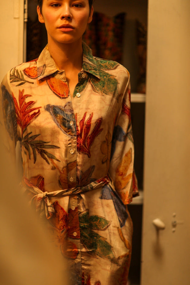 LEAF BUTTON DOWN DRESS RUTH - sustainably made MOMO NEW YORK sustainable clothing, dress slow fashion