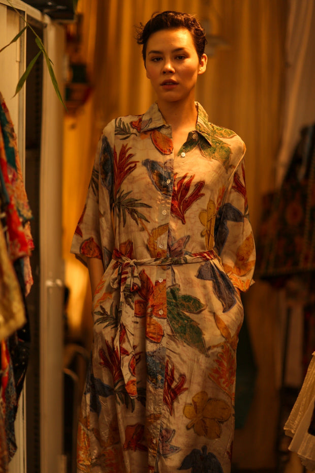 LEAF BUTTON DOWN DRESS RUTH - sustainably made MOMO NEW YORK sustainable clothing, dress slow fashion