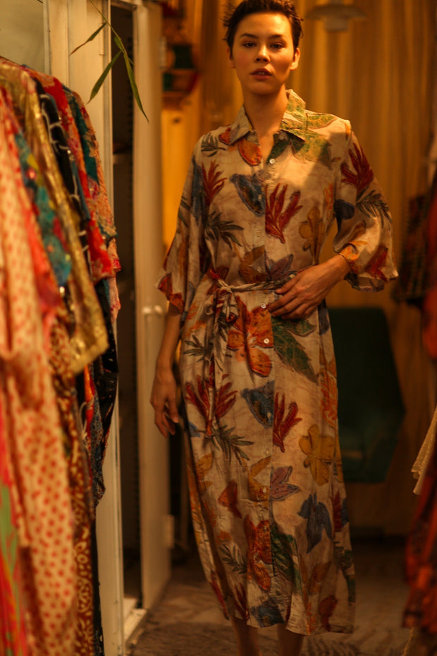 LEAF BUTTON DOWN DRESS RUTH - sustainably made MOMO NEW YORK sustainable clothing, dress slow fashion