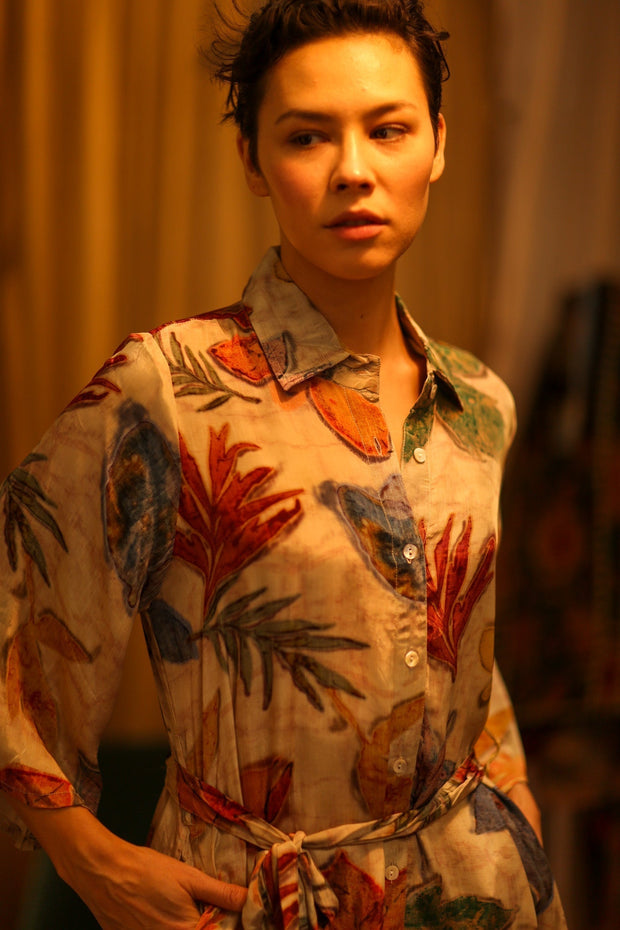 LEAF BUTTON DOWN DRESS RUTH - sustainably made MOMO NEW YORK sustainable clothing, dress slow fashion