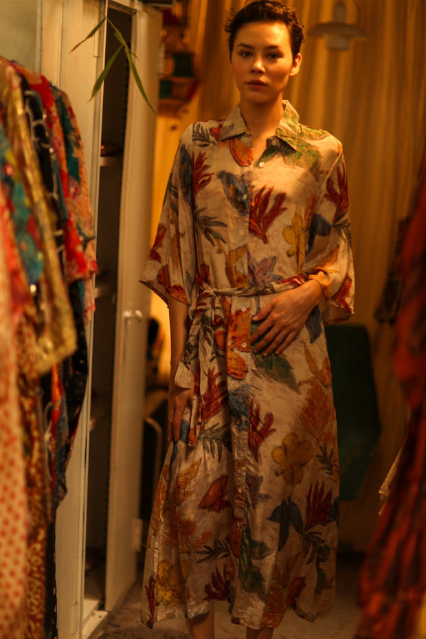 LEAF BUTTON DOWN DRESS RUTH - sustainably made MOMO NEW YORK sustainable clothing, dress slow fashion