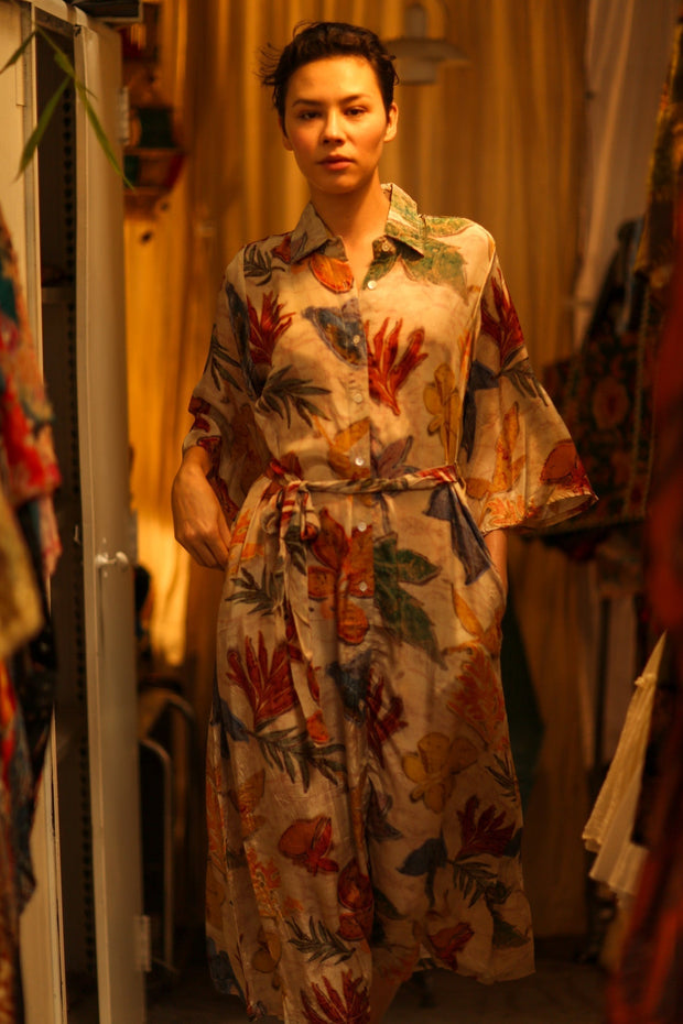 LEAF BUTTON DOWN DRESS RUTH - sustainably made MOMO NEW YORK sustainable clothing, dress slow fashion