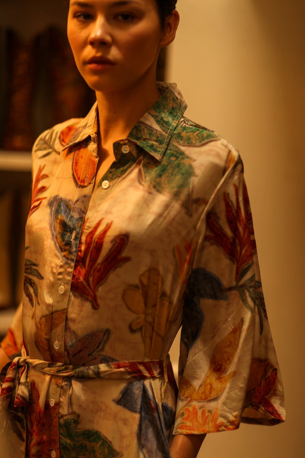 LEAF BUTTON DOWN DRESS RUTH - sustainably made MOMO NEW YORK sustainable clothing, dress slow fashion