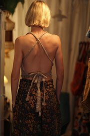 LENA KANTHA TROUSERS BLUE AND BEIJE - sustainably made MOMO NEW YORK sustainable clothing, embroidered slow fashion