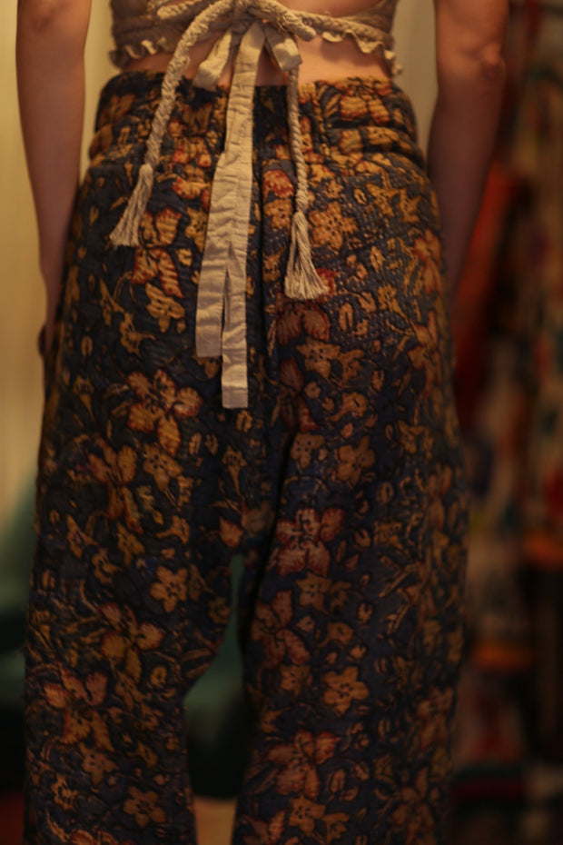 LENA KANTHA TROUSERS BLUE AND BEIJE - sustainably made MOMO NEW YORK sustainable clothing, embroidered slow fashion