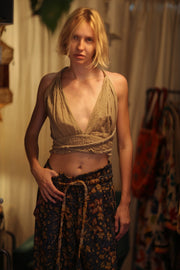 LENA KANTHA TROUSERS BLUE AND BEIJE - sustainably made MOMO NEW YORK sustainable clothing, embroidered slow fashion
